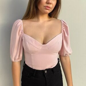 Aritzia Pale Pink Puff Sleeve Sweetheart Bodice Top